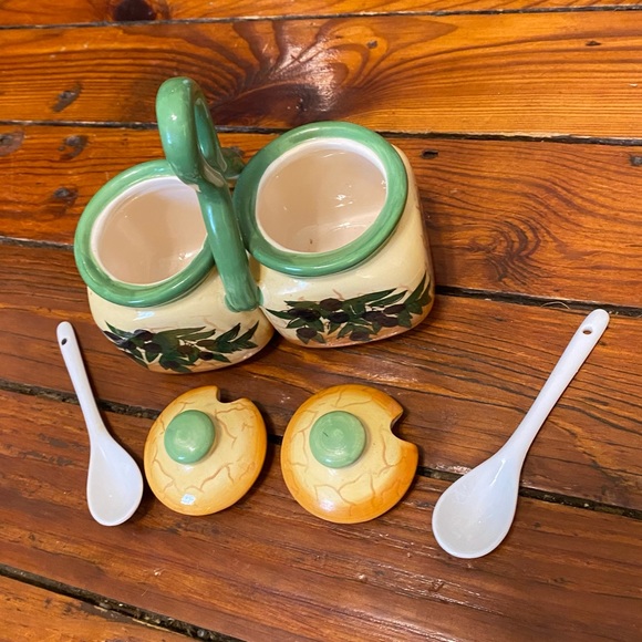 Condiment Spice Jar Container Set Buttercream Olive Branch Design - Picture 4 of 11